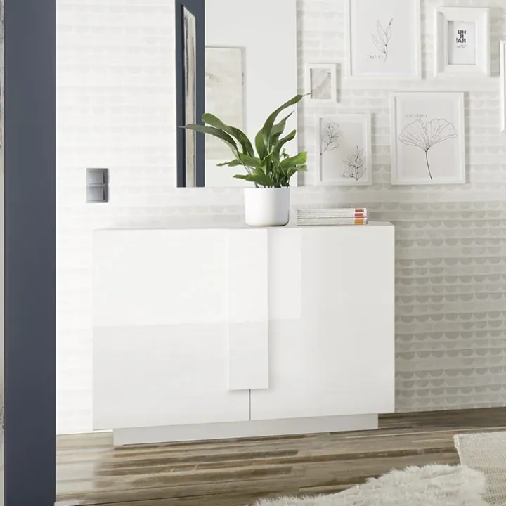 Madia 120x90h cm 2 ante moderna bianco laccato lucido Alvarez