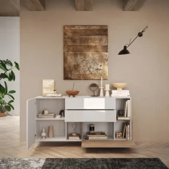 Madia 181x94h cm 2 ante moderna bianco lucido rovere chiaro Witty