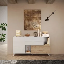 Madia 181x94h cm 2 ante moderna bianco lucido rovere chiaro Witty