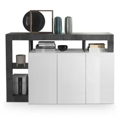 Madia 146x93h cm 3 ante moderna bianco lucido ossido Invictus