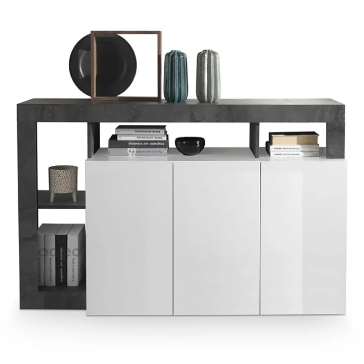 Madia 146x93h cm 3 ante moderna bianco lucido ossido Invictus