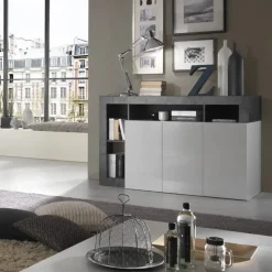 Madia 146x93h cm 3 ante moderna bianco lucido ossido Invictus
