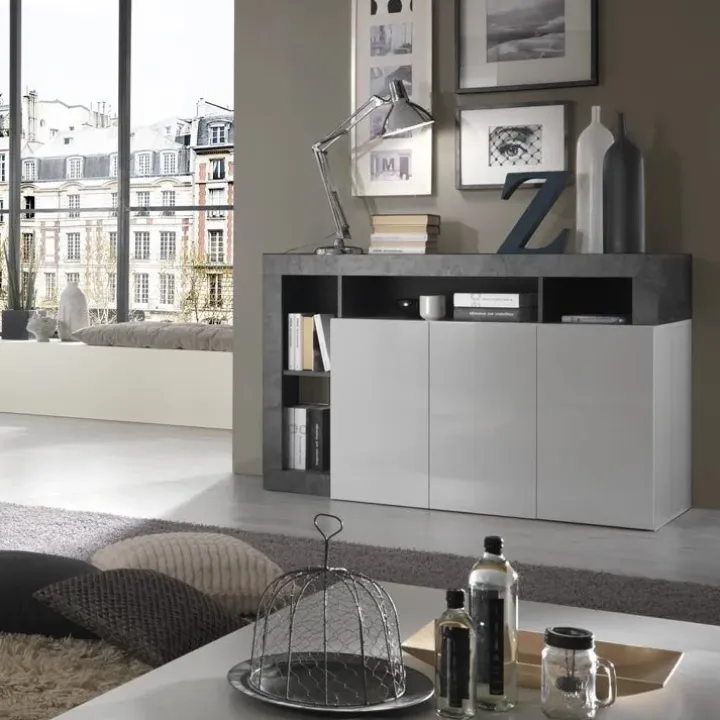 Madia 146x93h cm 3 ante moderna bianco lucido ossido Invictus