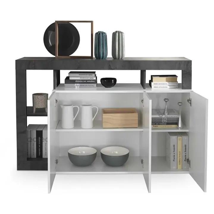 Madia 146x93h cm 3 ante moderna bianco lucido ossido Invictus