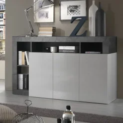 Madia 146x93h cm 3 ante moderna bianco lucido ossido Invictus
