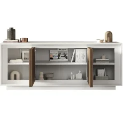 Madia 207x80h cm 4 ante moderna bianco opaco rovere scuro Deluxe