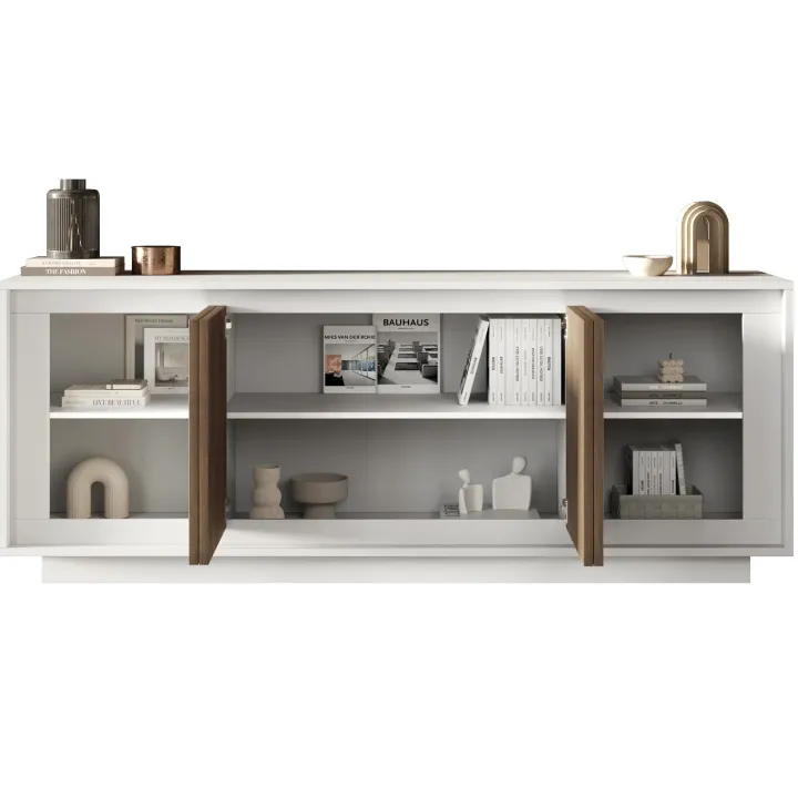 Madia 207x80h cm 4 ante moderna bianco opaco rovere scuro Deluxe