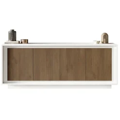 Madia 207x80h cm 4 ante moderna bianco opaco rovere scuro Deluxe
