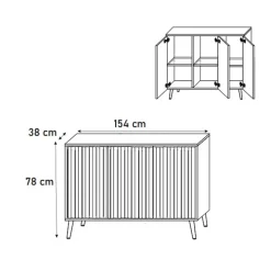Madia 154x78h cm 3 ante moderna bianco Celestia