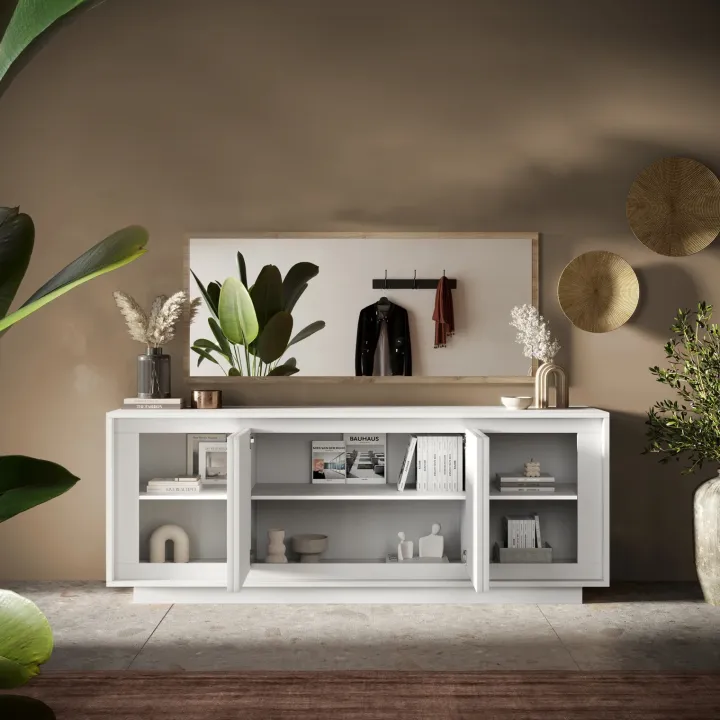 Madia 207x80h cm 4 ante moderna bianco opaco Deluxe