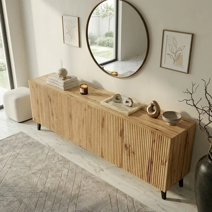 Madia 201x82h cm 4 ante moderna cannettato quercia Essence