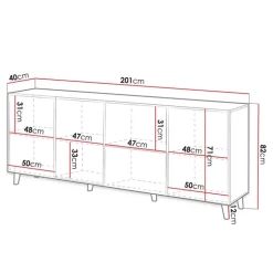 Madia 201x82h cm 4 ante moderna cannettato quercia Essence