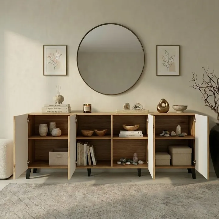 Madia 201x82h cm 4 ante moderna cannettato quercia Essence