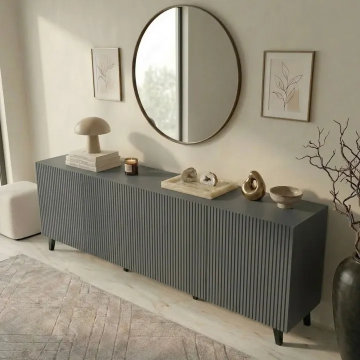 Madia 201x83h cm 4 ante moderna cannettato antracite Essence