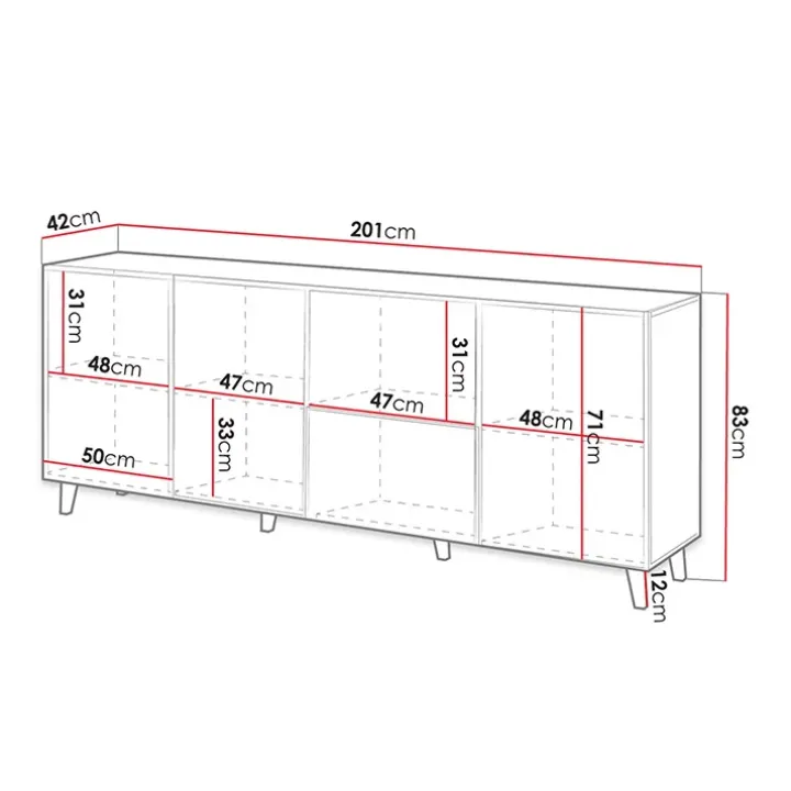 Madia 201x83h cm 4 ante moderna cannettato antracite Essence