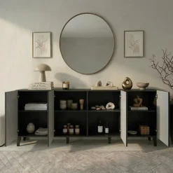 Madia 201x83h cm 4 ante moderna cannettato antracite Essence