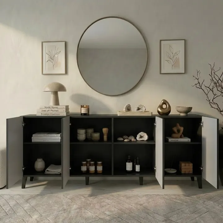 Madia 201x83h cm 4 ante moderna cannettato antracite Essence