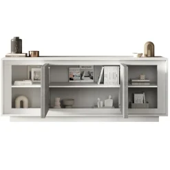 Madia 207x80h cm 4 ante moderna cemento bianco opaco Deluxe