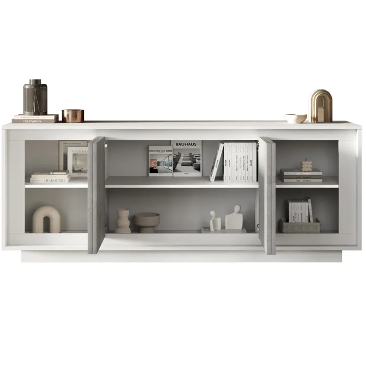 Madia 207x80h cm 4 ante moderna cemento bianco opaco Deluxe