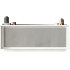 Madia 207x80h cm 4 ante moderna cemento bianco opaco Deluxe