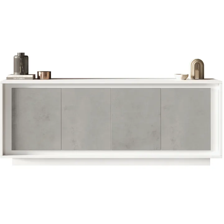 Madia 207x80h cm 4 ante moderna cemento bianco opaco Deluxe