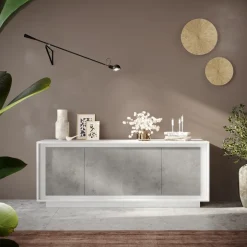 Madia 207x80h cm 4 ante moderna cemento bianco opaco Deluxe