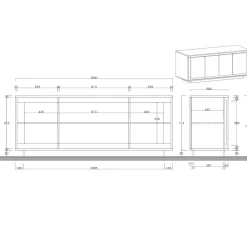 Madia 207x80h cm 4 ante moderna cemento bianco opaco Deluxe