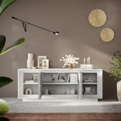 Madia 207x80h cm 4 ante moderna cemento bianco opaco Deluxe