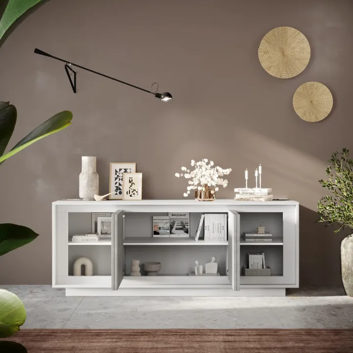 Madia 207x80h cm 4 ante moderna cemento bianco opaco Deluxe