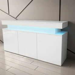 Madia 160x83h cm 3 ante moderna con led bianco Lumus