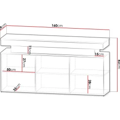 Madia 160x83h cm 3 ante moderna con led bianco Lumus
