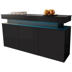 Madia 160x83h cm 3 ante moderna con led nero Lumus