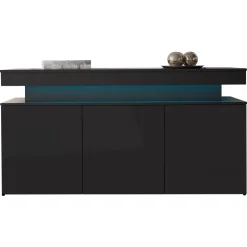 Madia 160x83h cm 3 ante moderna con led nero Lumus