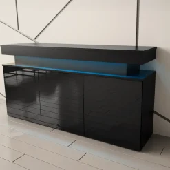 Madia 160x83h cm 3 ante moderna con led nero Lumus