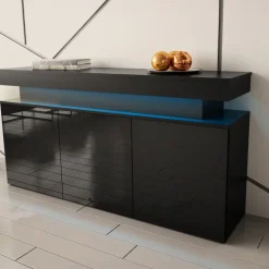 Madia 160x83h cm 3 ante moderna con led nero Lumus