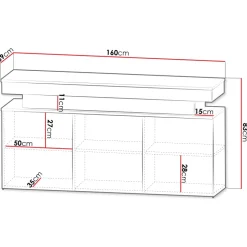Madia 160x83h cm 3 ante moderna con led nero Lumus