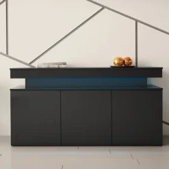 Madia 160x83h cm 3 ante moderna con led nero Lumus