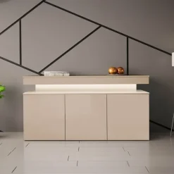 Madia 160x83h cm 3 ante moderna con led beige cashmere Lumus