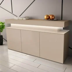 Madia 160x83h cm 3 ante moderna con led beige cashmere Lumus