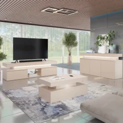 Madia 160x83h cm 3 ante moderna con led beige cashmere Lumus