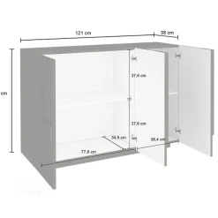 Madia 120x86h cm 3 ante moderna decorate bianco lucido Zenzero