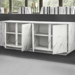 Madia 180x79h cm 4 ante moderna effetto marmo bianco Viking