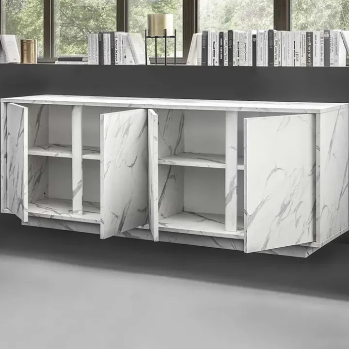 Madia 180x79h cm 4 ante moderna effetto marmo bianco Viking