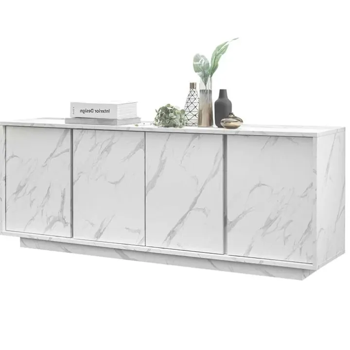 Madia 180x79h cm 4 ante moderna effetto marmo bianco Viking