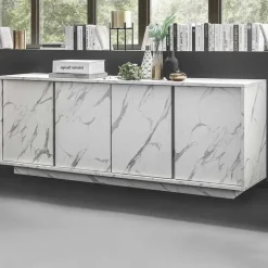 Madia 180x79h cm 4 ante moderna effetto marmo bianco Viking