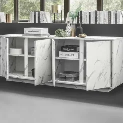 Madia 180x79h cm 4 ante moderna effetto marmo bianco Viking