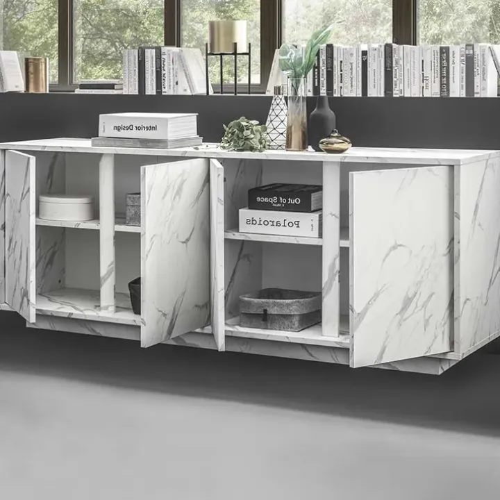 Madia 180x79h cm 4 ante moderna effetto marmo bianco Viking