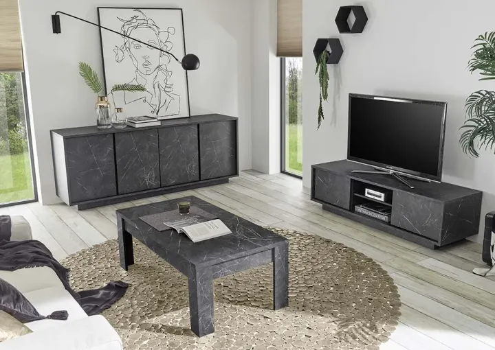 Madia 180x79h cm 4 ante moderna effetto marmo nero Viking