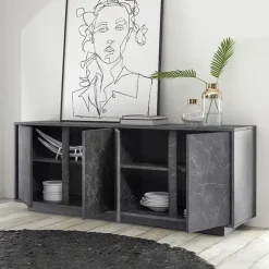Madia 180x79h cm 4 ante moderna effetto marmo nero Viking