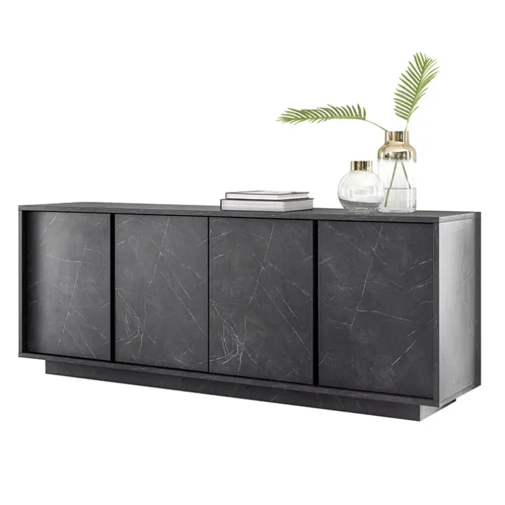 Madia 180x79h cm 4 ante moderna effetto marmo nero Viking